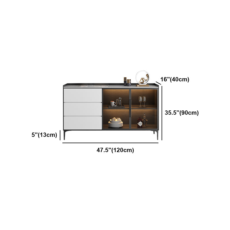 Contemporary Glass Doors Sideboard Table Stone Side Board with Drawers and Storage