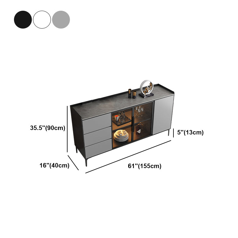 Contemporary Glass Doors Sideboard Table Stone Side Board with Drawers and Storage