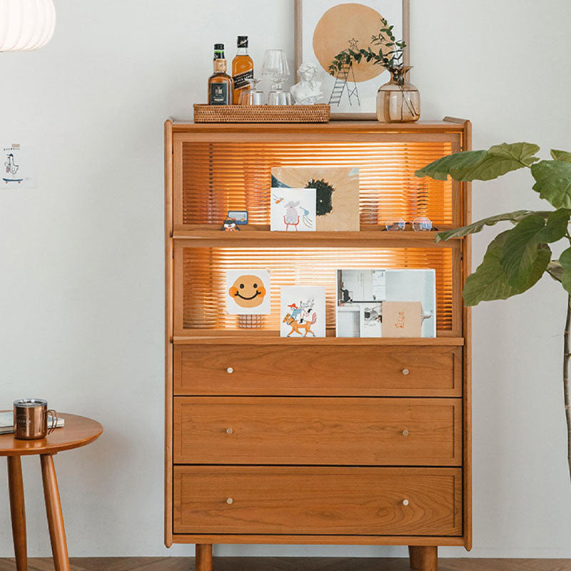 Glass Doors Kitchen Buffet Server Modern 49.5"H Sideboard Cabinet with Drawers and Storage