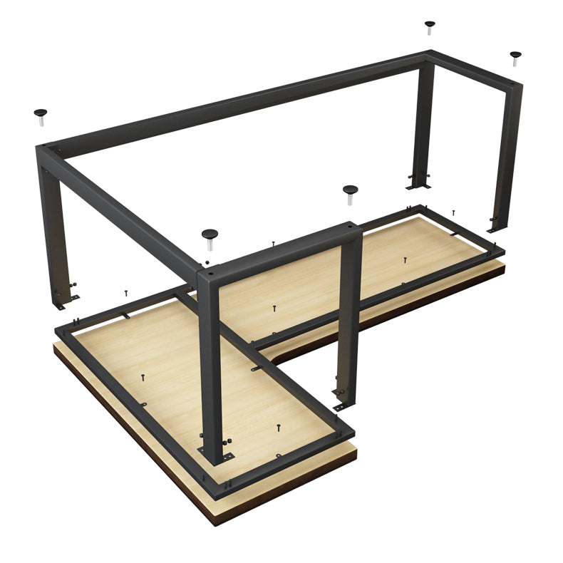 L-Shape Solid Wood Office Table Industrial Home Working Fixed Table