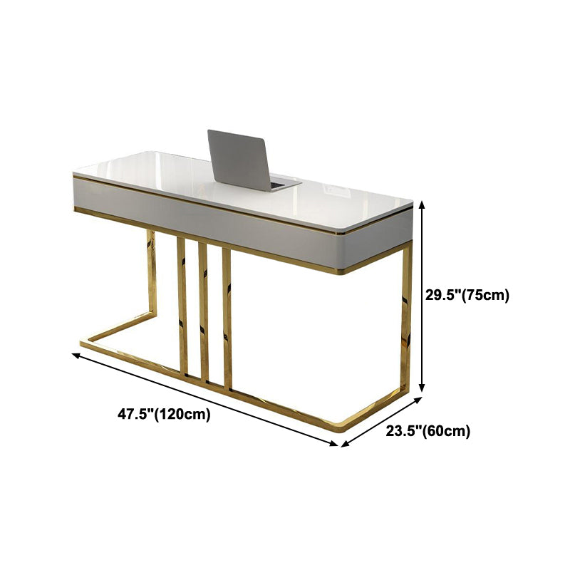 Home Office Writing Desk Glam Style Curved Drawer Office Desk without Chair