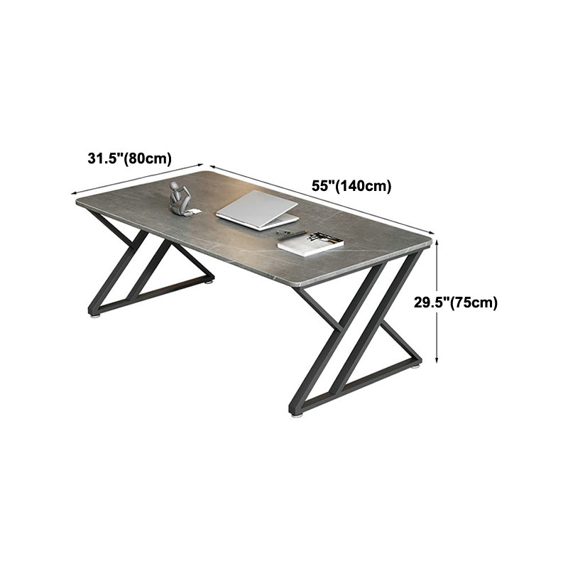 Modern Style Home Office Desk Grey Sintered Stone Rectangular Desk without Chair