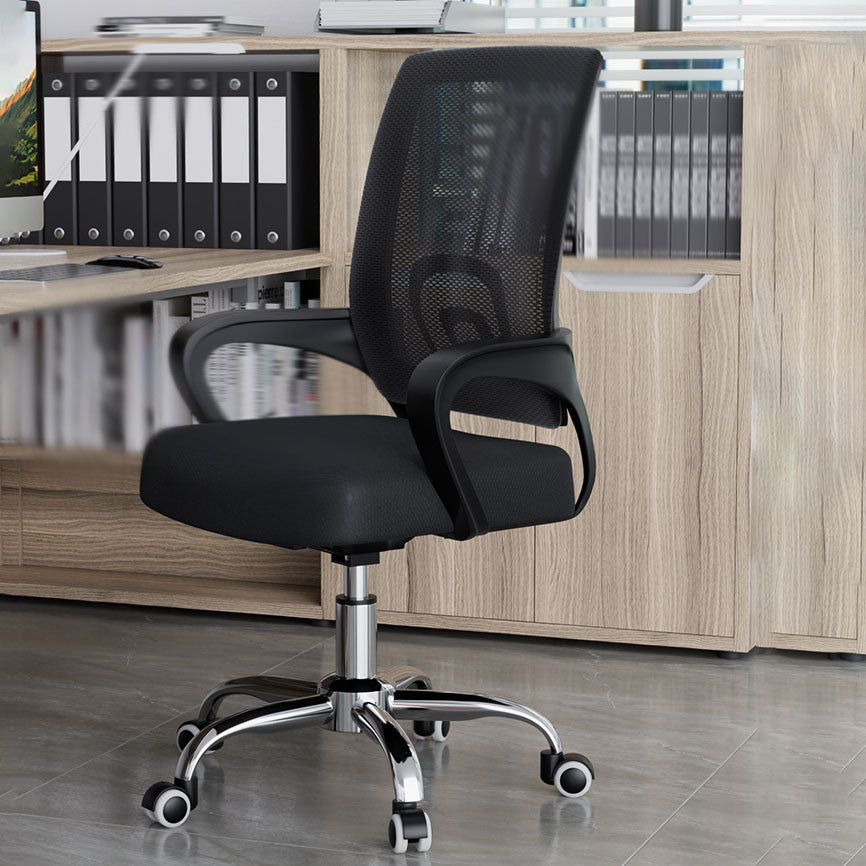 Modern Style Desk Chair Fixed Arms Mid Back Ergonomic Task Chair with Wheels