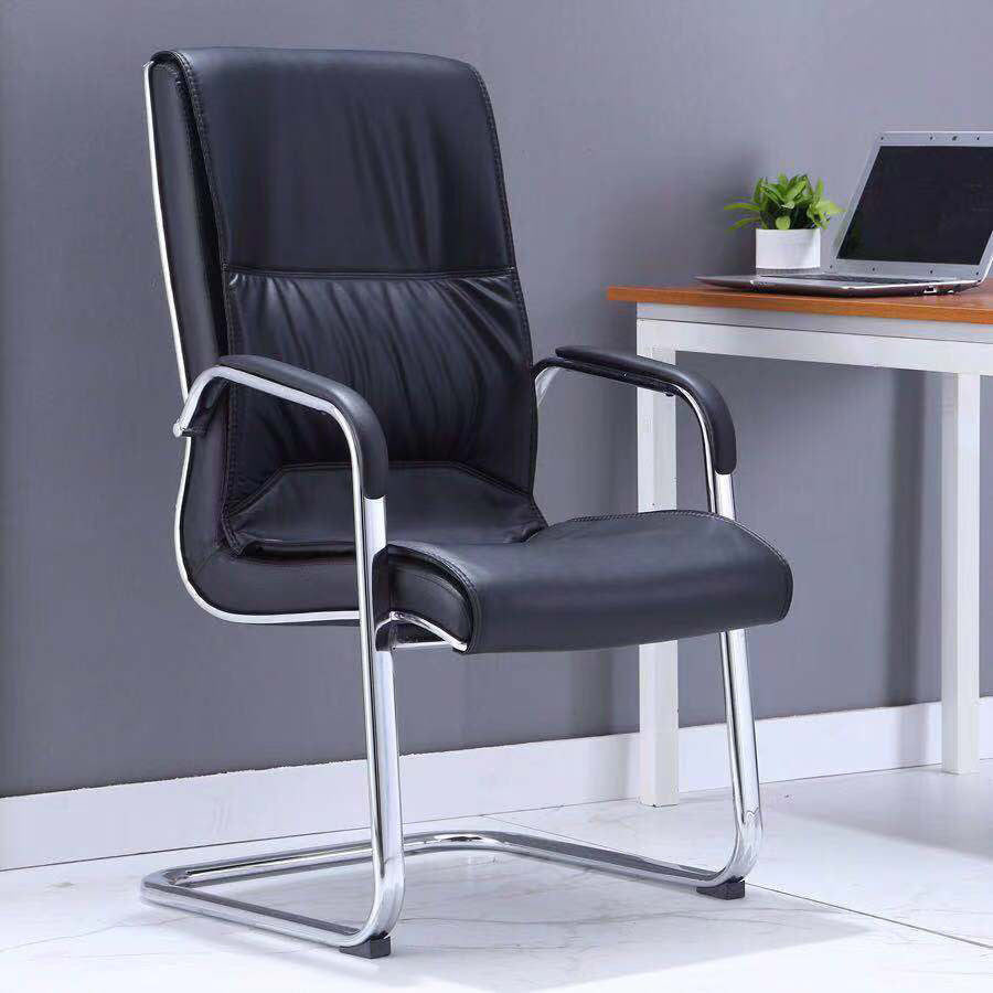 Modern Leather and Metal Desk Chair with Mid Back Home Office Chair