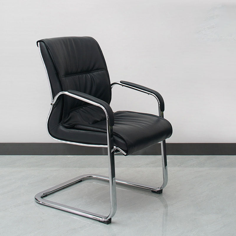 Modern Leather and Metal Desk Chair with Mid Back Home Office Chair