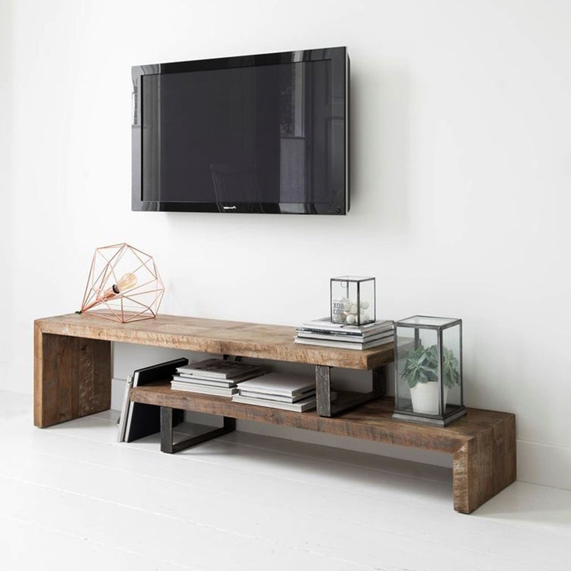 17.75"H TV Stand Industrial Style Open Storage TV Console with 2-shelf