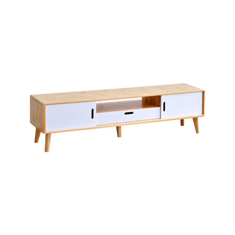 15" H Bamboo TV Stand , 2 Doors And Open Shelf TV Console with Sliding Storage