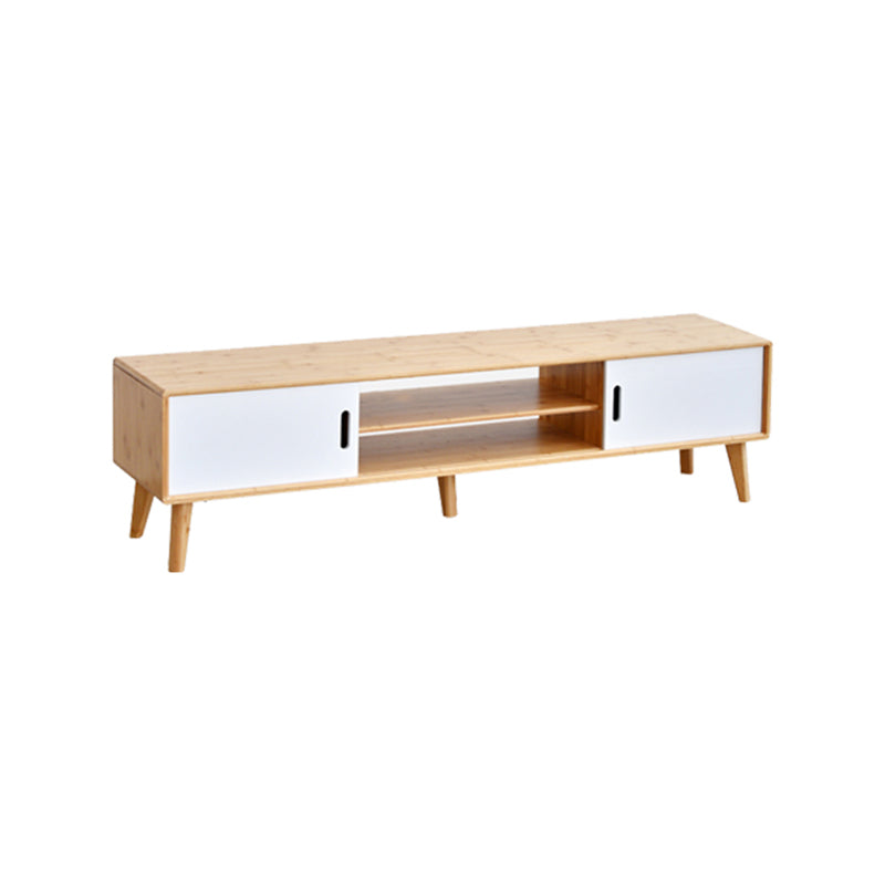 15" H Bamboo TV Stand , 2 Doors And Open Shelf TV Console with Sliding Storage