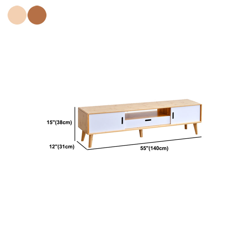 15" H Bamboo TV Stand , 2 Doors And Open Shelf TV Console with Sliding Storage