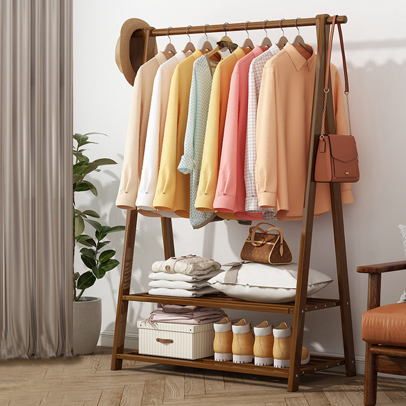 Solid Wooden Coat Rack Shelf Storage and Hanging Rail Coat Hanger