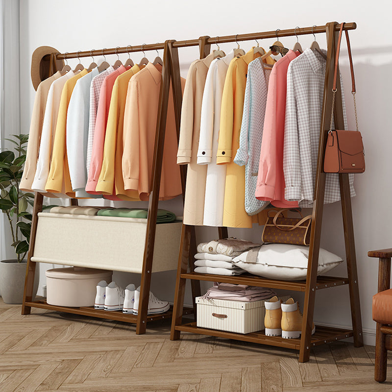 Solid Wooden Coat Rack Shelf Storage and Hanging Rail Coat Hanger