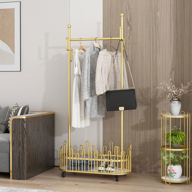 Gorgeous Metal Coat Rack Free Standing Hooks Storage Basket Coat Hanger