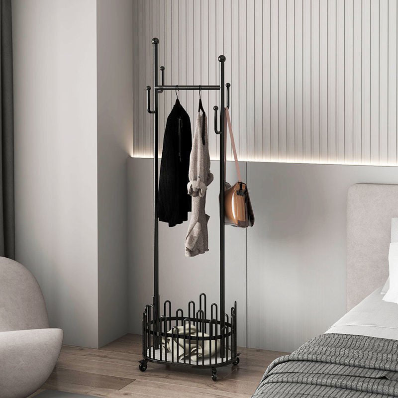 Gorgeous Metal Coat Rack Free Standing Hooks Storage Basket Coat Hanger