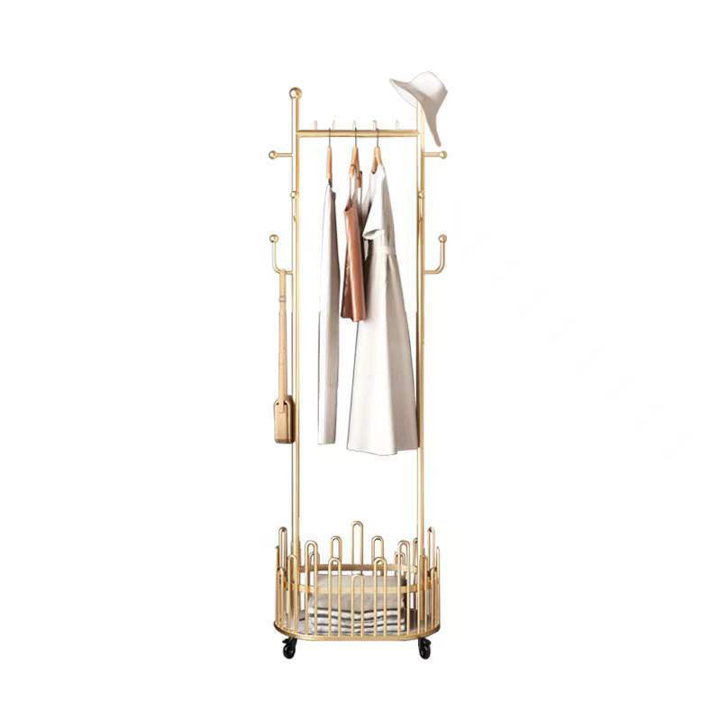 Gorgeous Metal Coat Rack Free Standing Hooks Storage Basket Coat Hanger