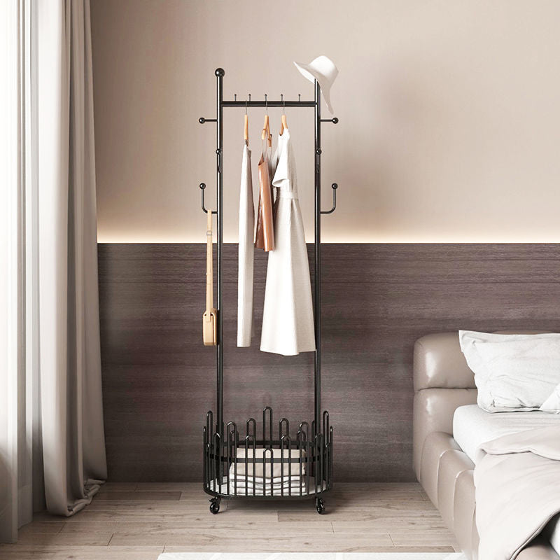 Gorgeous Metal Coat Rack Free Standing Hooks Storage Basket Coat Hanger