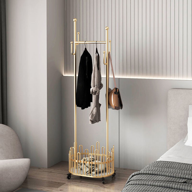 Gorgeous Metal Coat Rack Free Standing Hooks Storage Basket Coat Hanger