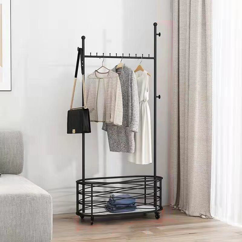 Gorgeous Metal Coat Rack Free Standing Hooks Storage Basket Coat Hanger