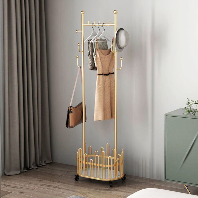 Gorgeous Metal Coat Rack Free Standing Hooks Storage Basket Coat Hanger