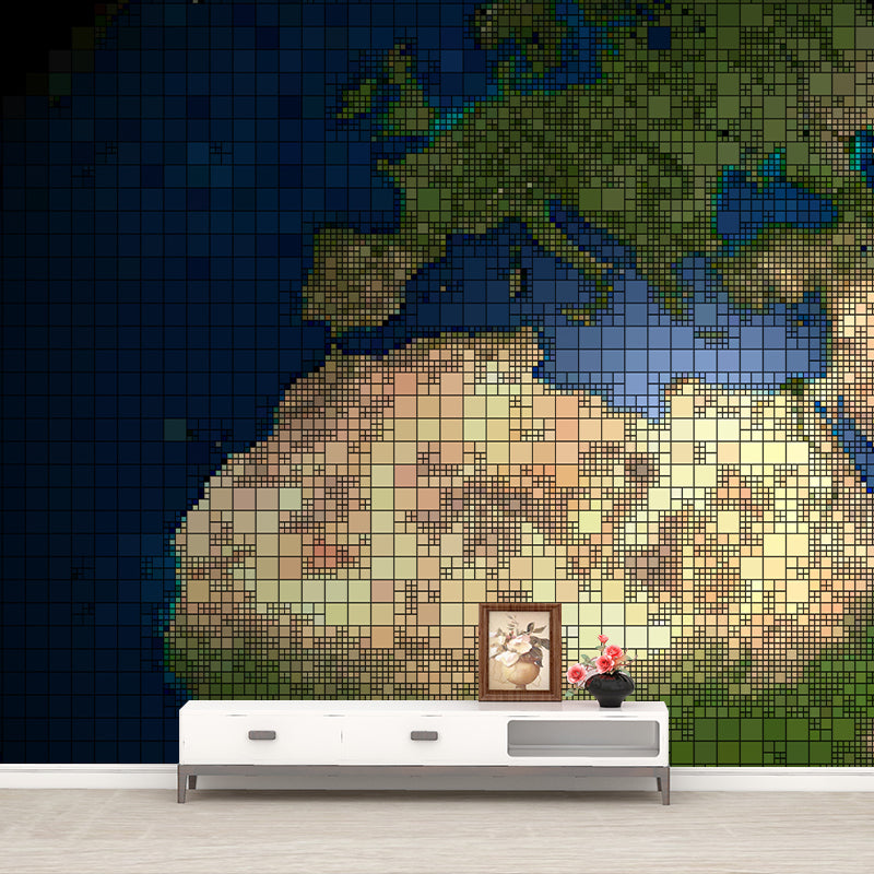 Earth Map Modern Wallpaper Illustration Stain Resistant Sitting Room Wallpaper