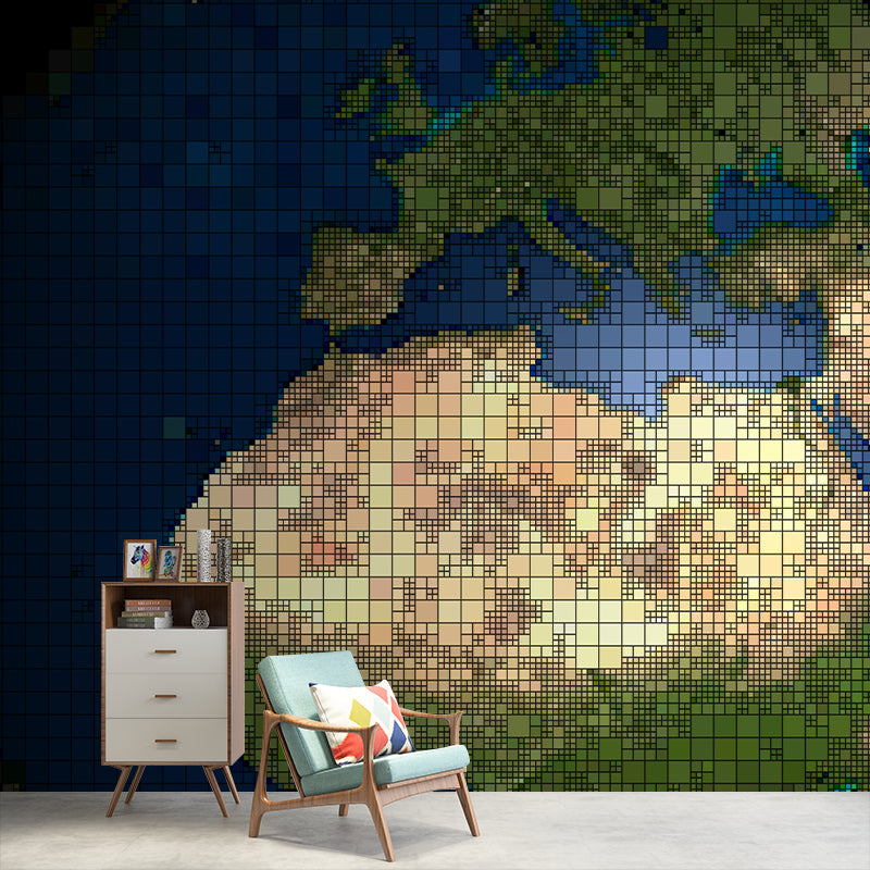 Earth Map Modern Wallpaper Illustration Stain Resistant Sitting Room Wallpaper