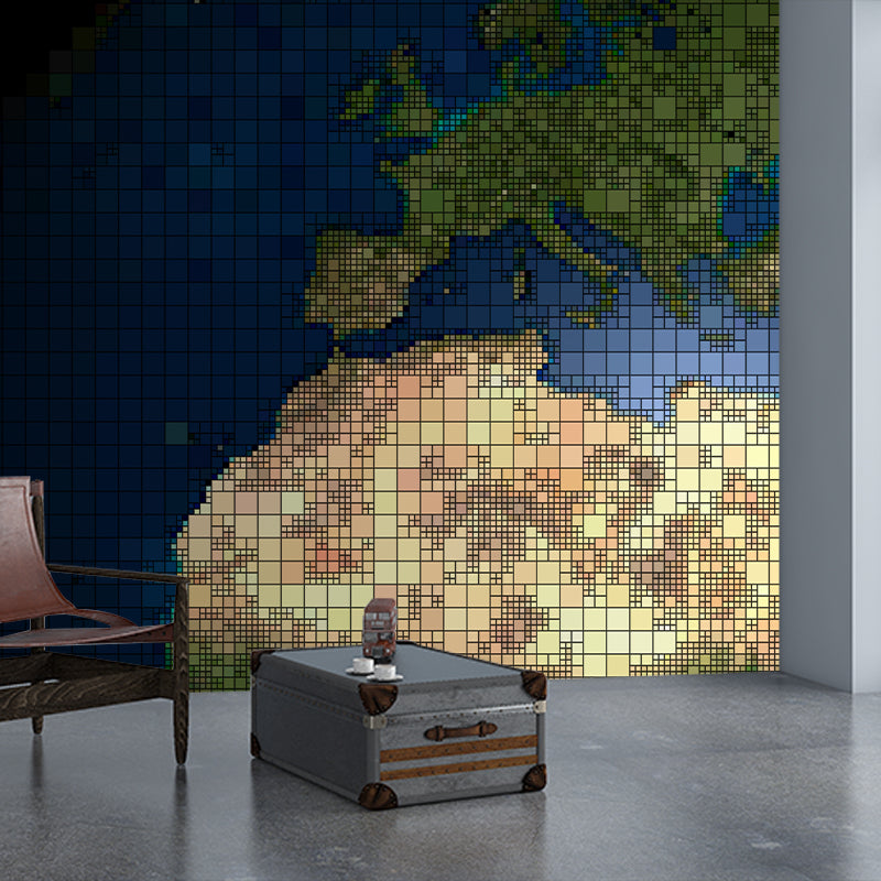 Earth Map Modern Wallpaper Illustration Stain Resistant Sitting Room Wallpaper