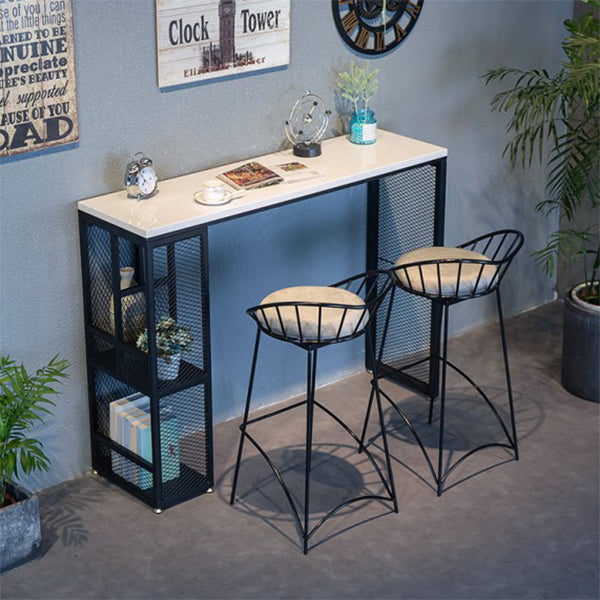 Black and White Bistro Bar Desk with Storage Living Room Stone Bistro Bar Table