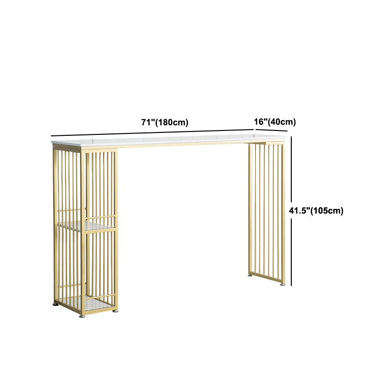 Rectangle Contemporary Patio Bar Table Double pedestal White Marble Counter Table