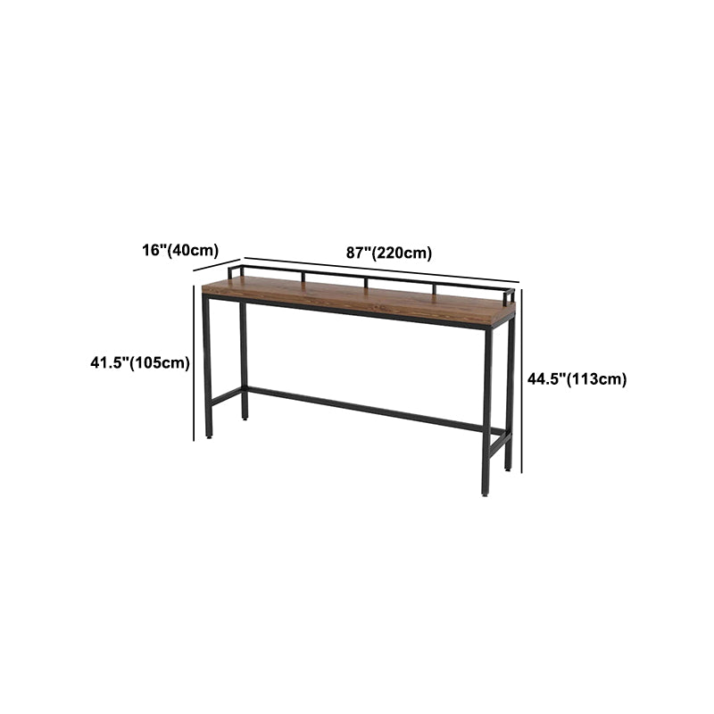 Pine Wood Top Bar Dining Table Industrial Bar Table with Trestle Base in Black