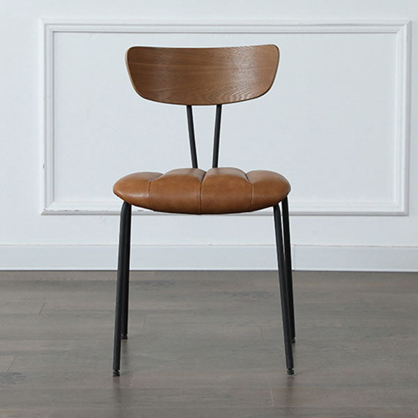 Contemporary Leather Dining Chair Open Back Dining Side Furniture with Steel Legs