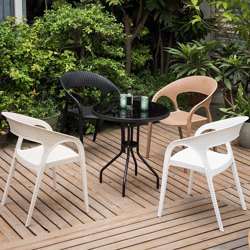 Modern Outdoor Dining Chair Open Back Plastic Dining Armchair