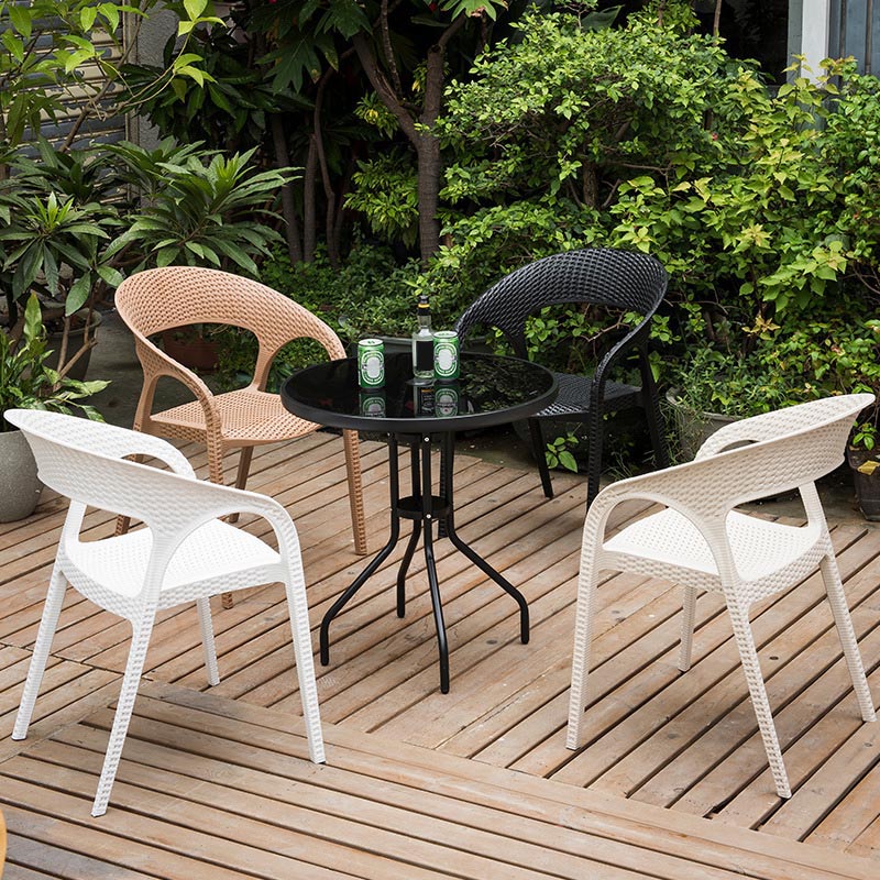 Modern Outdoor Dining Chair Open Back Plastic Dining Armchair