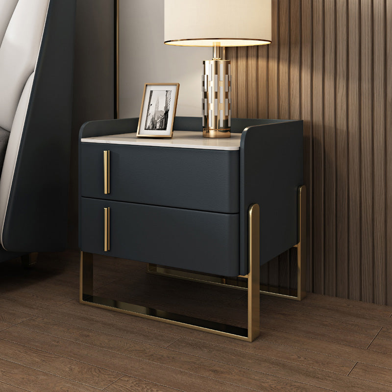 Glam Nightstand with 2 Drawer 20-inch Tall Leather Night Table