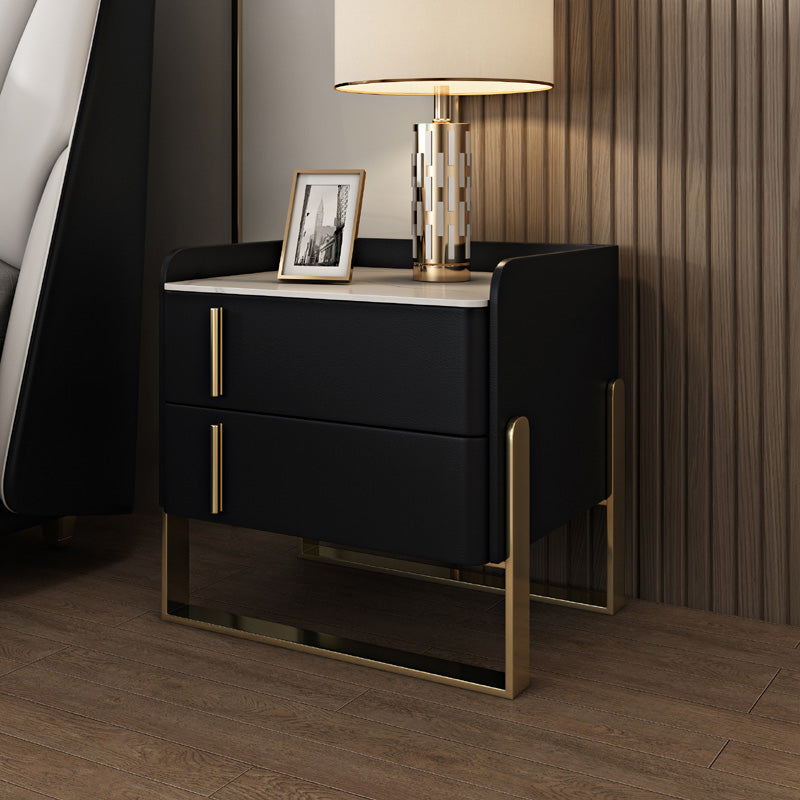 Glam Nightstand with 2 Drawer 20-inch Tall Leather Night Table