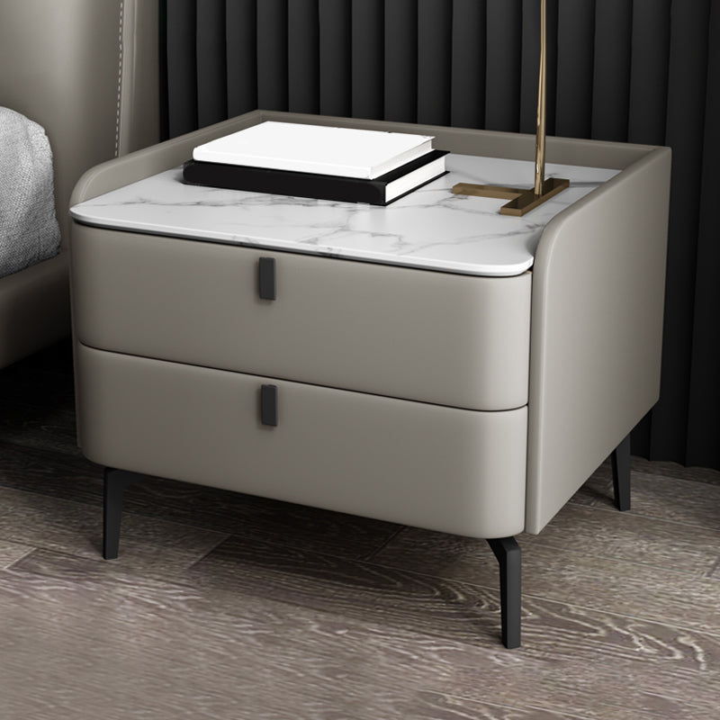 Modern 20-inch Tall Solid Wood Night Table  2-Drawer Stone Top Nightstand