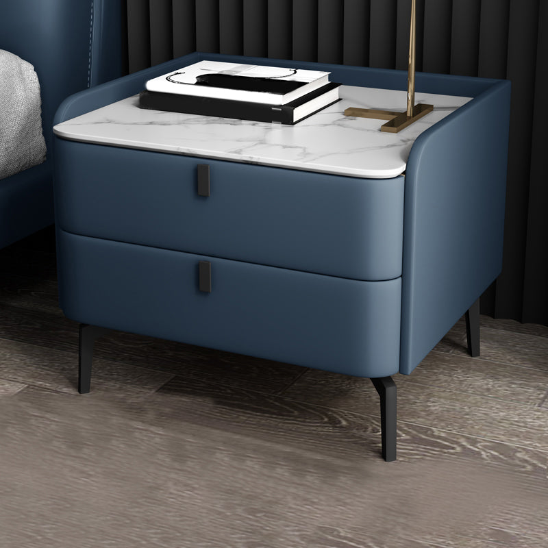 Modern 20-inch Tall Solid Wood Night Table  2-Drawer Stone Top Nightstand