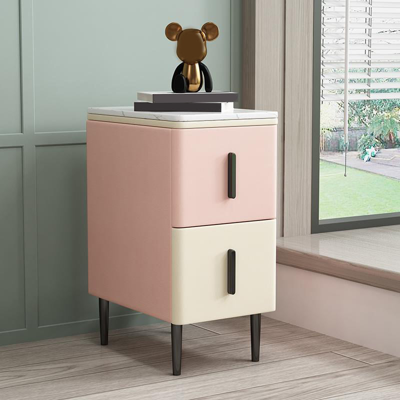 Wooden Nightstand with 4 Legs 22" Tall Bedside Cabinet with Drawers