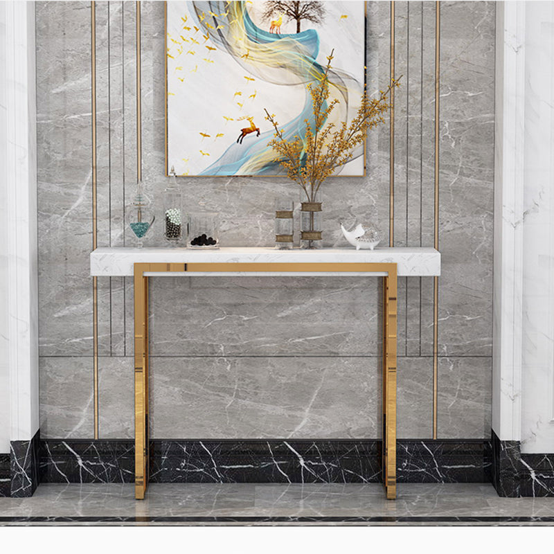 Rectangle Marble and Metal Glam Console Table in Black and White