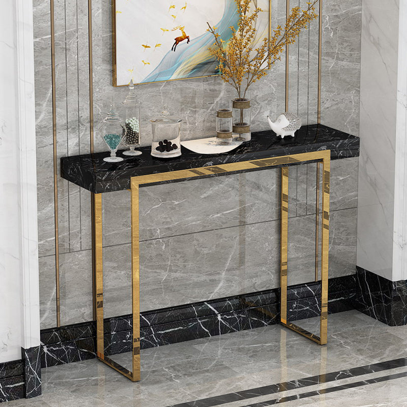 Rectangle Marble and Metal Glam Console Table in Black and White