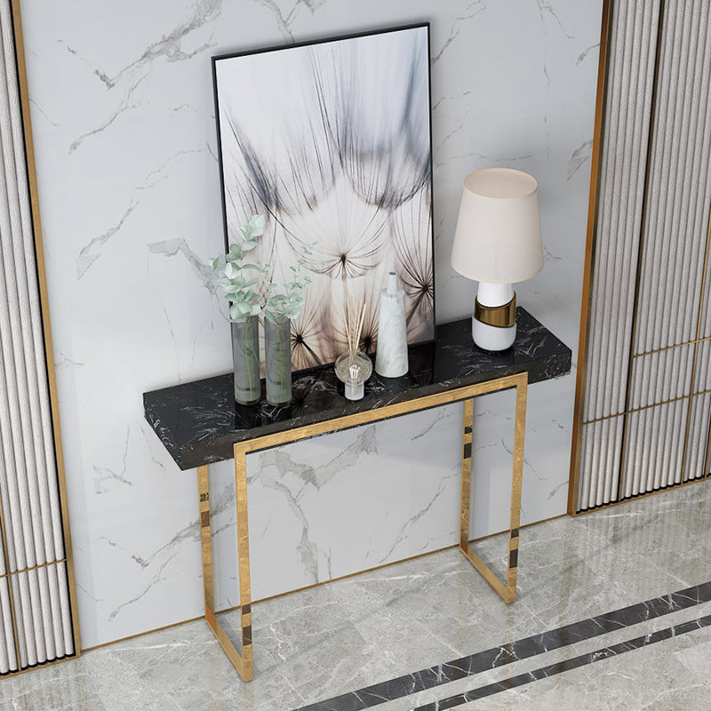 Rectangle Marble and Metal Glam Console Table in Black and White