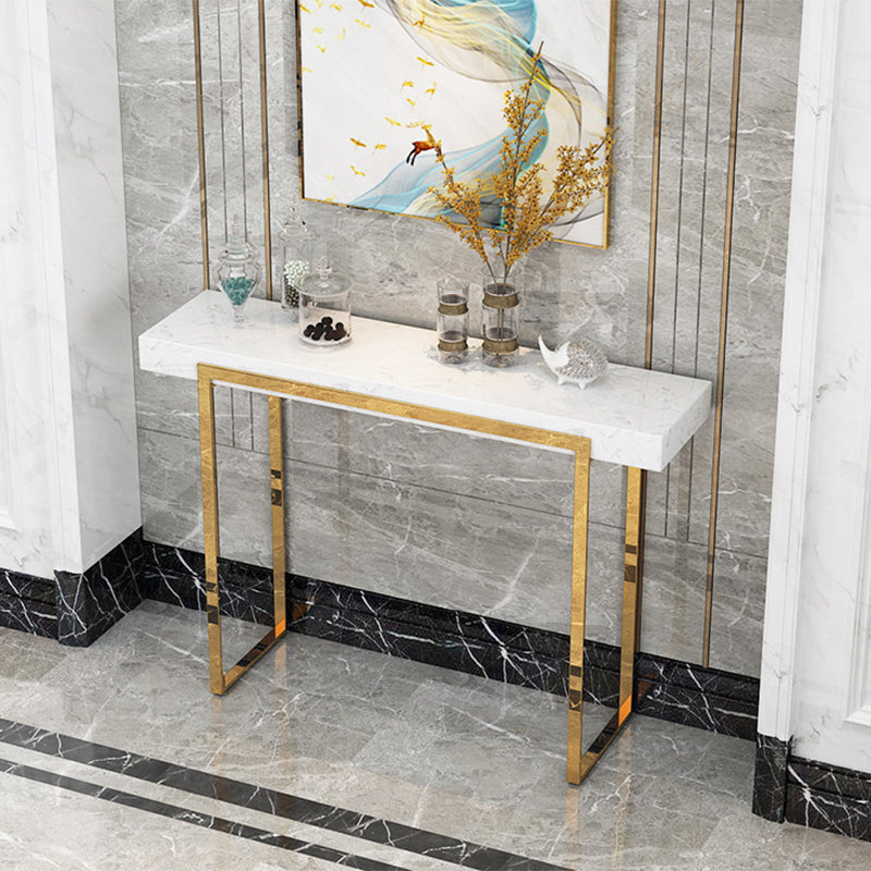 Rectangle Marble and Metal Glam Console Table in Black and White