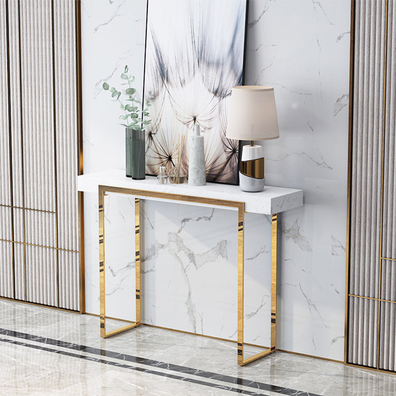 Rectangle Marble and Metal Glam Console Table in Black and White