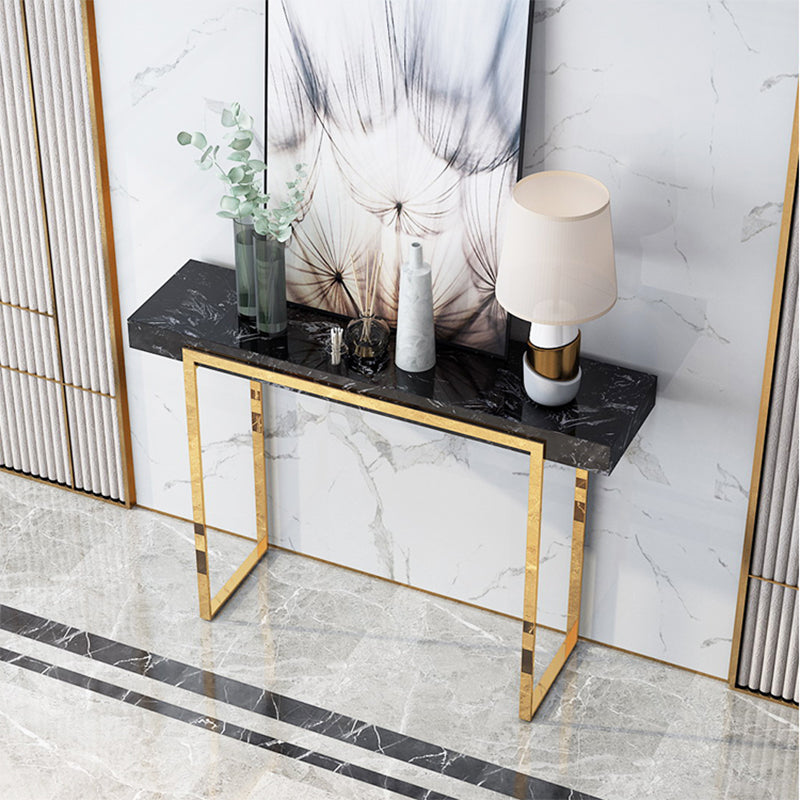 Rectangle Marble and Metal Glam Console Table in Black and White