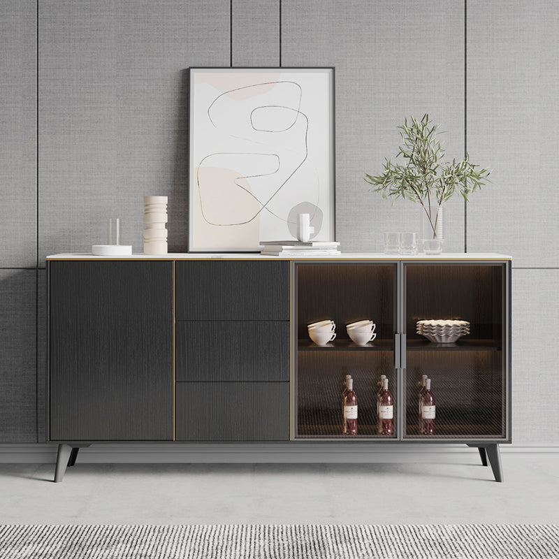 Rectangle Sintered Stone Sideboard Glam Storage Cabinet with Drawers and Doors