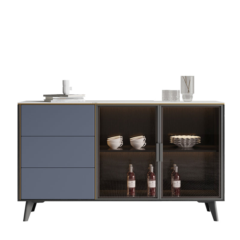 Rectangle Sintered Stone Sideboard Glam Storage Cabinet with Drawers and Doors