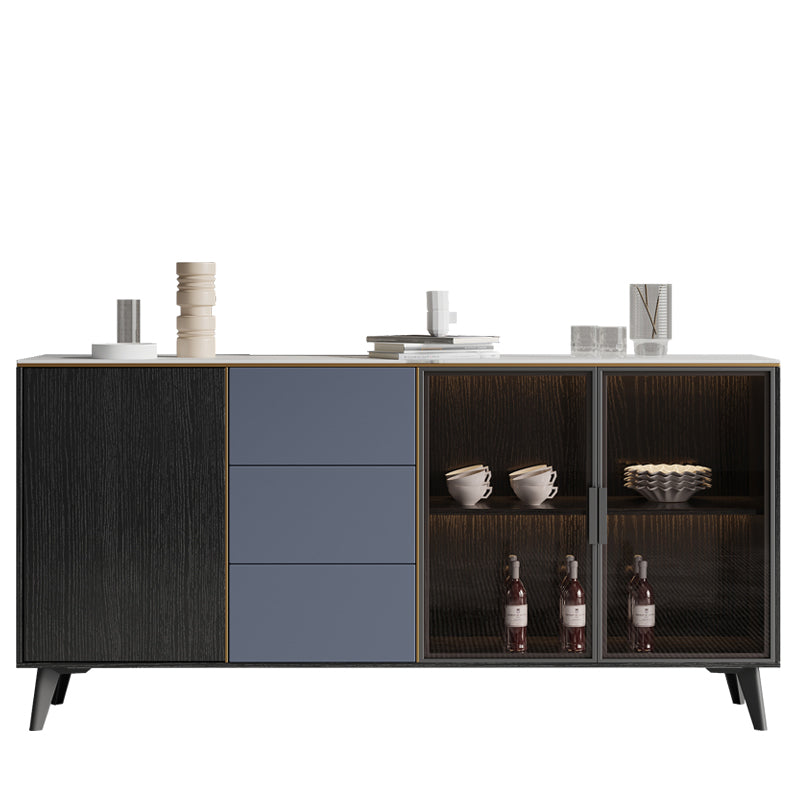 Rectangle Sintered Stone Sideboard Glam Storage Cabinet with Drawers and Doors