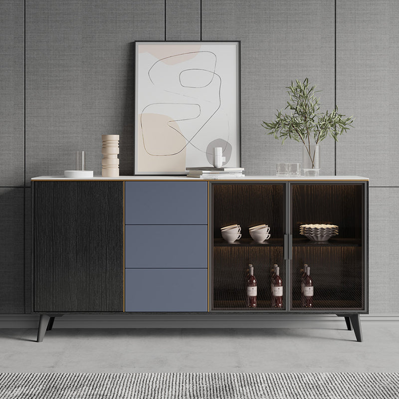 Rectangle Sintered Stone Sideboard Glam Storage Cabinet with Drawers and Doors