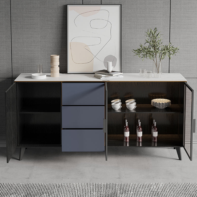 Rectangle Sintered Stone Sideboard Glam Storage Cabinet with Drawers and Doors