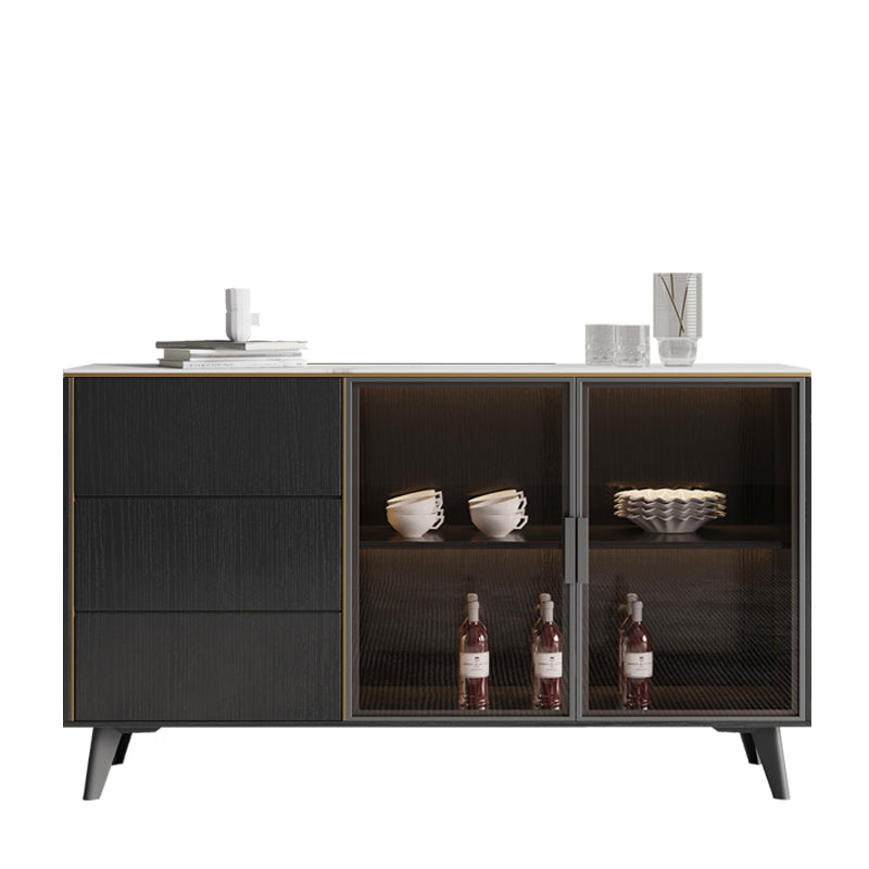 Rectangle Sintered Stone Sideboard Glam Storage Cabinet with Drawers and Doors