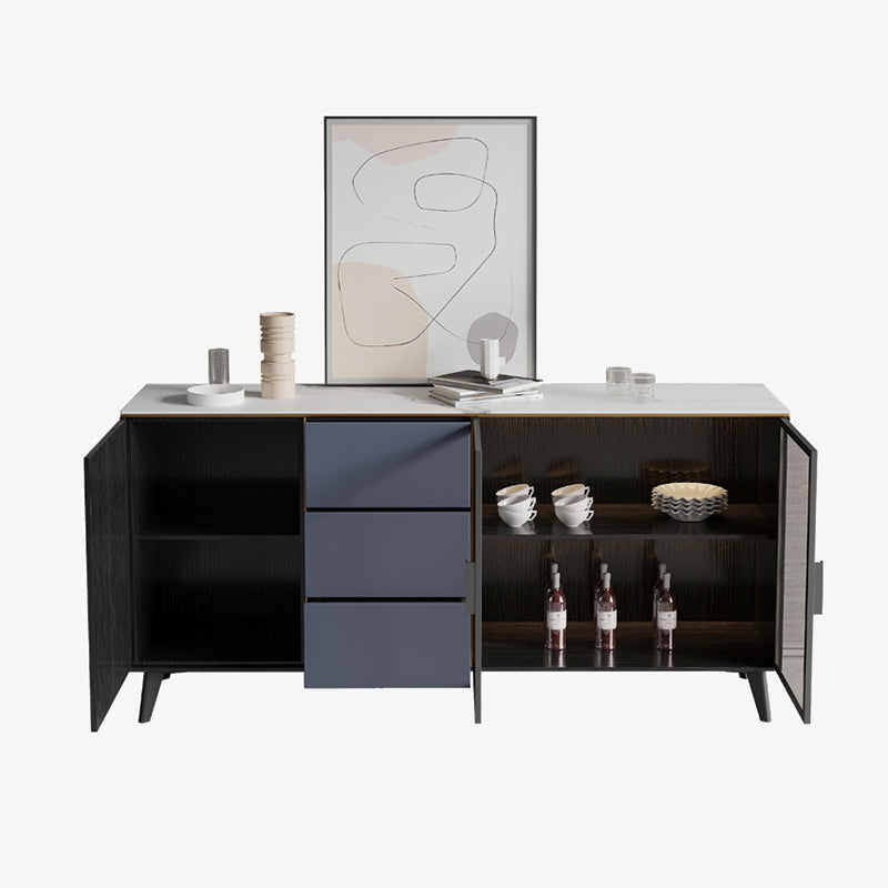 Rectangle Sintered Stone Sideboard Glam Storage Cabinet with Drawers and Doors