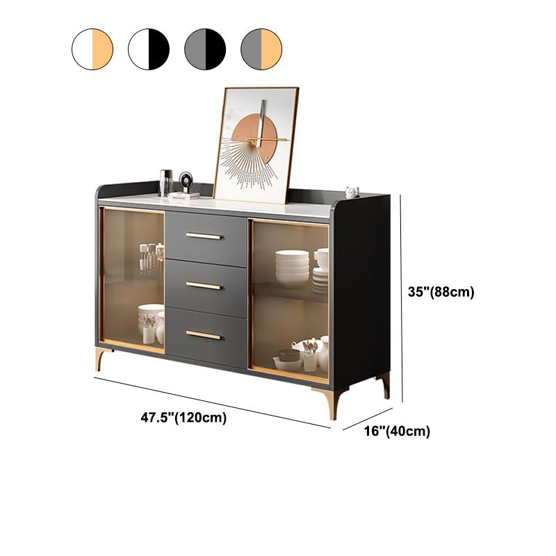 Contemporary Glass Countertop Dining Server Manufactured Wood Server without Lamp